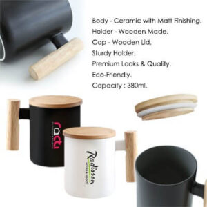 WOODEN CAP CERAMIC MUG (380ml) GTDW058-F072