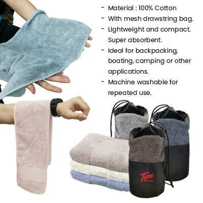 PURE COTTON TOWEL WITH DRAWSTRING POUCH (74x34) - 100g GTTW10-F072 Not In Stock