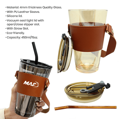 MONTE 3 PREMIUM COLOR GLASS MUG WITH PU SLEEVE (450ml) GTDW076-F072