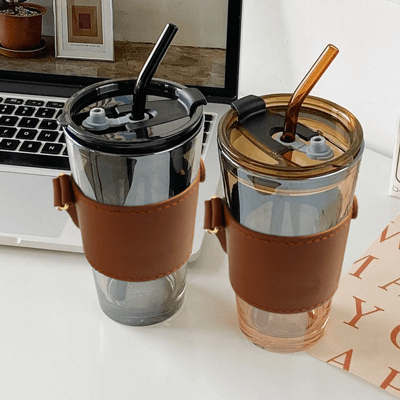 MONTE 3 PREMIUM COLOR GLASS MUG WITH PU SLEEVE (450ml) GTDW076-F072