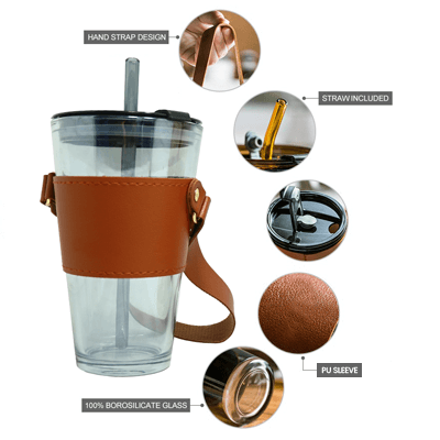 MONTE 3 PREMIUM COLOR GLASS MUG WITH PU SLEEVE (450ml) GTDW076-F072