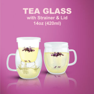 TEA GLASS WITH STRAINER & LID-F001