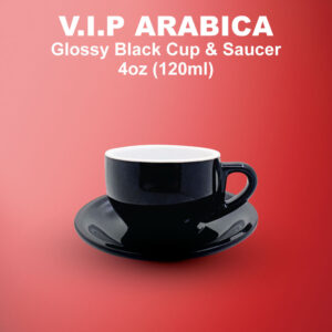 VIP ARABICA GLOSSY BLACK CUP & SAUCER 4OZ-F001