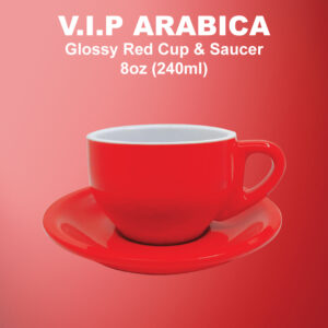 VIP ARABICA GLOSSY RED CUP & SAUCER 8OZ-F001