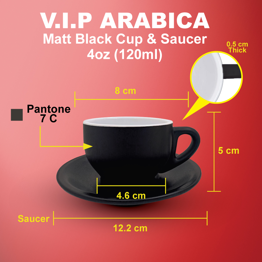 VIP ARABICA MATT BLACK CUP & SAUCER 4OZ-F001