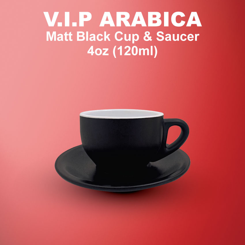 VIP ARABICA MATT BLACK CUP & SAUCER 4OZ-F001