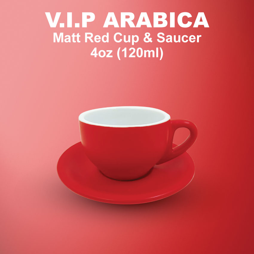 VIP ARABICA MATT RED CUP & SAUCER 4OZ-F001