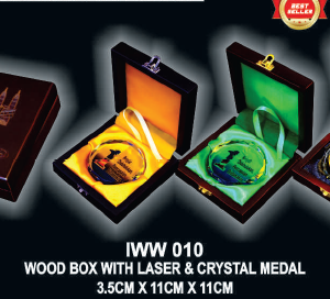 Wooden Box with Laser and Crystal Medal IWW 010 - F023