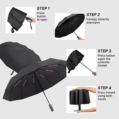 GTUB021 XIXILIA 23 INCHES AUTO OPEN 12 PANEL DOUBLE RIBS UMBRELLA-F072